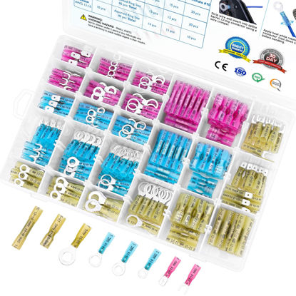 Picture of TICONN 400Pcs Heat Shrink Wire Connectors, Waterproof Automotive Marine Electrical Terminals Kit, Crimp Connector Assortment, Ring Fork Spade Butt Splices