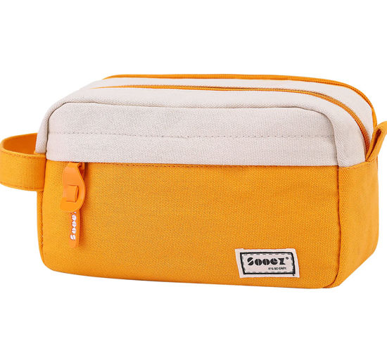 GetUSCart- Sooez Big Capacity Pencil Pen Case, [Material Upgraded] Canvas Pencil  Pouch Large Pencil Bag Organizer, Separate Compartments Easy Grip Handle,  Aesthetic Supply for School Teens Adults, Yellow Orange…