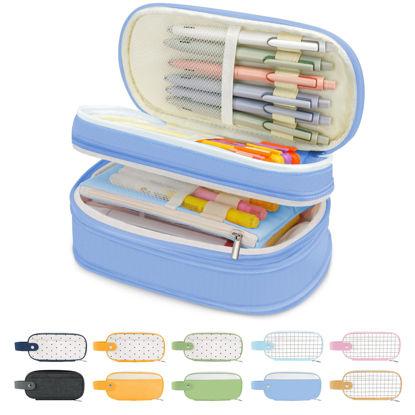 Sooez Large Pencil Case Pouch, Extra Big Pencil Bag with 5 Compartments,  Pen Bag Wide Opening, Soft Waffle Pencil Pouch Organizer with Zipper, Cute