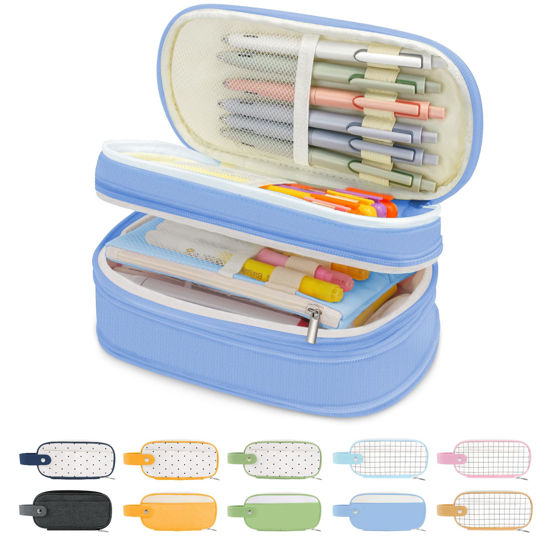 Sooez Large Pencil Case, Expandable Pencil Bag with 6 Compartments, Big  Capacity Canvas Pencil Pouch Organizer with Zipper, Portable Stationery Pen
