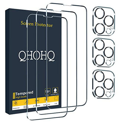 Picture of QHOHQ 3 Pack Screen Protector for iPhone 13 Pro 6.1 Inch with 3 Pack Tempered Glass Camera Lens Protector, Ultra HD, 9H Hardness, Scratch Resistant - Case Friendly [Not fit iPhone 13 Pro Max 6.7"]