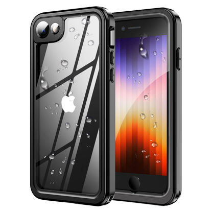 Picture of xiwxi for iPhone SE 2022/3rd/2020/8/7 Case Waterproof,Built-in 9H Tempered Glass Screen Protector [Real 360][IP68 Underwater][Military Dropproof][Dustproof] Full Body Shockproof Phone Case-Black/Clear