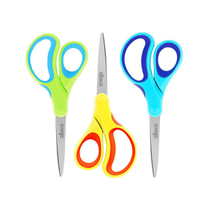 Picture of LIVINGO Student Scissors for School: 7 Inch 3 Pack Sharp Pointed Tip Teacher Scissors for Kids Middle High School College Classroom Craft, Comfortable Grip, Right Left Handed, Blue, Green, Yellow