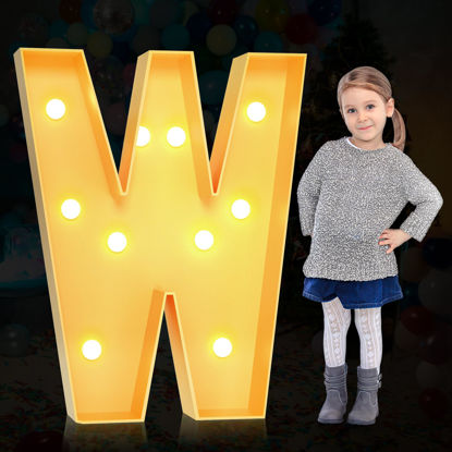 Picture of 3FT Large Marquee Light Up Letters Numbers Giant Mosaic Balloon Frame DIY Kit Alphanumeric Birthday Party Decor,Wedding Backdrop Decoration Anniversary Decoration Foam Board (W, 3FT)