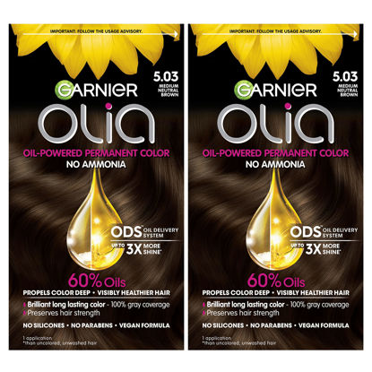 Picture of Garnier Hair Color Olia Ammonia-Free Brilliant Color Oil-Rich Permanent Hair Dye, 5.03 Medium Neutral Brown, 2 Count (Packaging May Vary)