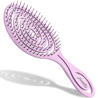 Picture of Ninabella Organic Detangling Hair Brush for Women, Men & Children - Does not Pull on Hair - Hair Straightening Brushes for Straight, Curly & Wet Hair - Unique Spiral Hairbrush
