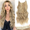 Picture of KooKaStyle Invisible Wire Hair Extensions with Transparent Headband Adjustable Size 4 Secure Clips Long Wavy Secret Wire Hairpiece for Women (20 Inch, Light Brown mix Golden Blonde)