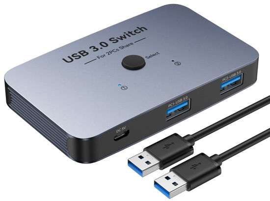 Picture of USB Switch 3.0 KVM Switch, ABLEWE Aluminum USB switcher 2 Computers Sharing 4 USB Devices for PC Printer Scanner Mouse Keyboard with 2 Pack USB 3.0 Cable