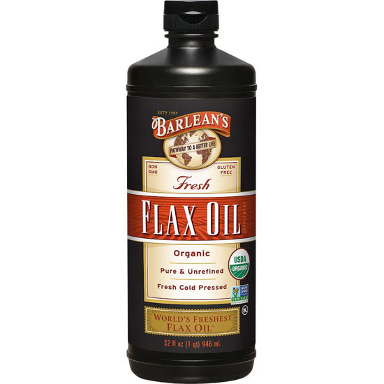 Picture of Barlean's Organic Flaxseed Oil Liquid, Cold Press Flax Seeds, 7,640mg ALA Omega 3 Fatty Acid Supplement for Joint and Heart Health & Healthy Digestion, 32 oz