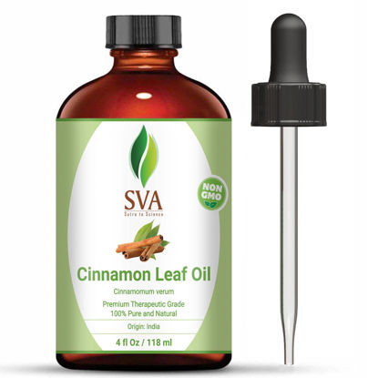 Picture of SVA Cinnamon Leaf Essential Oil 4 Oz | Woody, Spicy, Clove Like Aroma| 100% Pure, Natural, Premium Therapeutic Grade for Healthy Body, Massage, Relaxation, Skincare, Hair Care, Diffuser & Aromatherapy