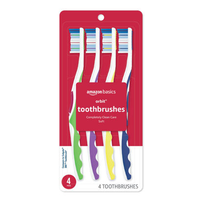 Picture of Amazon Basics Orbit Toothbrushes, Soft, Full, 4 Count, Assorted Colors (Previously Solimo)