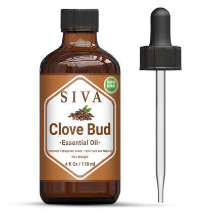 Picture of Siva Clove Bud Essential Oil 4 Fl Oz with Premium Glass Dropper - 100% Pure, Natural, Undiluted & Therapeutic Grade, Perfect for Hair Care, Dental Care, Aromatherapy, Diffuser & Body Massage