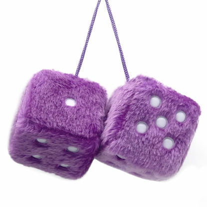 Picture of YGMONER Pair of Retro Square Mirror Hanging Couple Fuzzy Plush Dice with Dots for Car Decoration (Purple)