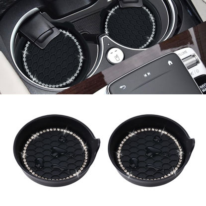 Picture of Amooca Car Cup Coaster Universal Non-Slip Cup Holders Bling Crystal Rhinestone Car Interior Accessories 2 Pack Black