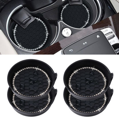 Picture of Amooca Car Cup Coaster Universal Non-Slip Cup Holders Bling Crystal Rhinestone Car Interior Accessories 4 Pack Black