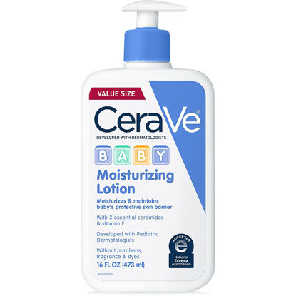 Picture of CeraVe Baby Lotion | Gentle Baby Skin Care with Ceramides, Niacinamide & Vitamin E | Fragrance, Paraben, Dye & Phthalates Free | Lightweight Baby Moisturizer | 16 Ounce