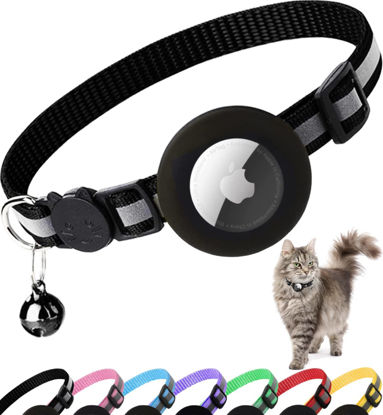 Picture of Airtag Cat Collar Breakaway, Reflective Kitten Collar with Apple Air Tag Holder and Bell for Girl Boy Cats, 0.4 Inches in Width and Lightweight(Black)