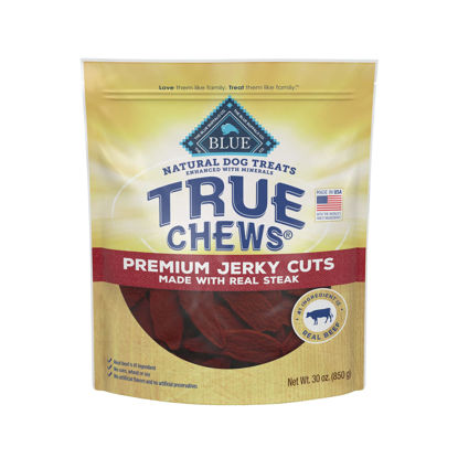 Picture of Blue Buffalo True Chews Premium Jerky Cuts Natural Dog Treats, Steak 30 oz Bag