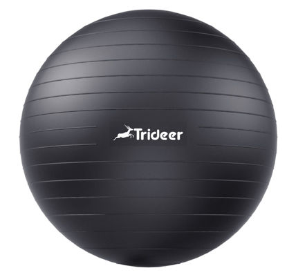 Picture of Trideer Extra Thick Yoga Ball Exercise Ball, 5 Sizes Ball Chair, Heavy Duty Swiss Ball for Balance, Stability, Pregnancy and Physical Therapy, Quick Pump Included (Black, M(19-22ines/48-55cm))