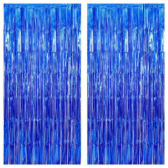 Picture of KatchOn, Xtralarge Blue Fringe Backdrop - 6.4x8 Feet, Pack of 2 | Blue Streamers Party Decorations | Blue Fringe Curtain for Ocean Decorations | Under The Sea Party Decorations, Blue Party Decorations