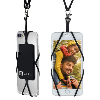 Picture of Gear Beast Cell Phone Lanyard - Neck Phone Holder w/Card Pocket and Silicone Neck Strap - Compatible with Most Smartphones, Black