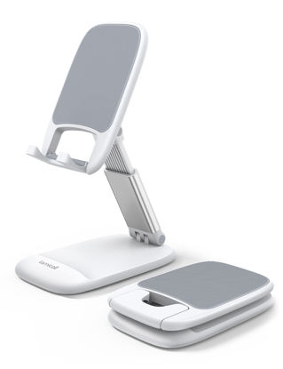 Picture of Lamicall Foldable Phone Stand for Desk - Height Adjustable Cell Phone Holder Portable Cellphone Cradle Desktop Dock for iPhone 13 Pro Max Mini, 12 11 XR X 8 7 6 Plus SE, 4-8'' Smartphone - White