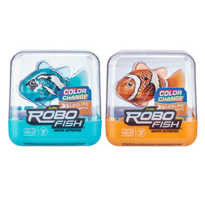 Picture of Robo Alive Robo Fish Robotic Swimming Fish (Teal + Orange 2 Pack) by ZURU Water Activated, Changes Color, Comes with Batteries, Amazon Exclusive - Teal + Orange (2 Pack)