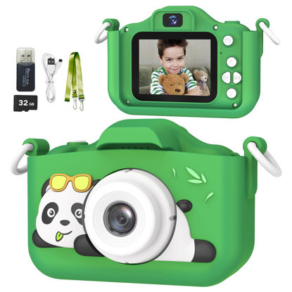 Picture of Mgaolo Children's Camera Toys for 3-12 Years Old Kids Boys Girls,HD Digital Video Camera with Protective Silicone Cover,Christmas Birthday Gifts with 32GB SD Card (Panda Green)