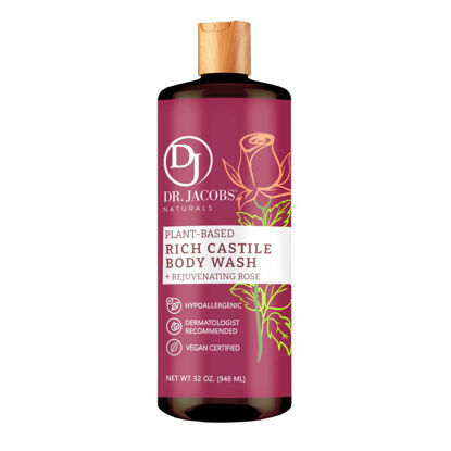 Picture of Dr Jacobs Naturals All-Natural Castile Rose Body Wash with Plant-Based Ingredients - Gentle and Effective - Sulfate-Free, Paraben-Free, and Cruelty-Free Formula for Nourished Skin (32 oz, 1 Pack)