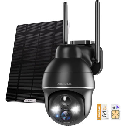 Picture of ZUMIMALL 4G LTE Cellular Security Camera, 64GB SD Card/SIM Included, 2K Solar No WiFi Security Cameras Wireless Outdoor with 360°PTZ,Color Night Vision,2-Way Talk,Motion Alert (Verizon/AT&T/T-Mobile)