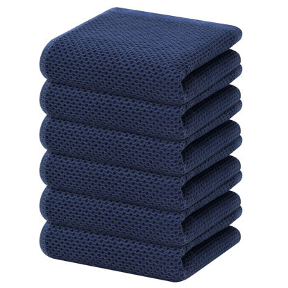 Picture of Homaxy 100% Cotton Waffle Weave Kitchen Dish Towels, Ultra Soft Absorbent Quick Drying Cleaning Towel, 13 x 28 Inches, 6-Pack, Navy Blue