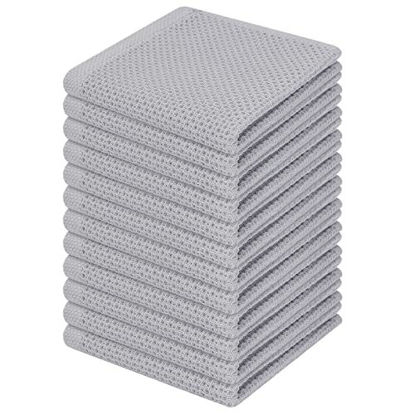 Picture of Homaxy 100% Cotton Waffle Weave Kitchen Dish Cloths, Ultra Soft Absorbent Quick Drying Dish Towels, 12 x 12 Inches, 12-Pack, Light Gray