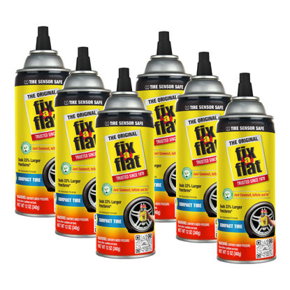 Picture of Fix-A-Flat S60410-6PK Aerosol Emergency Flat Tire Repair and Inflator, for Compact Tires, Eco-Friendly Formula, Universal Fit for All Compact Cars, 12 oz. (Pack of 6)