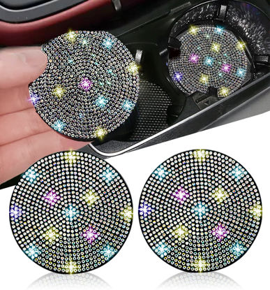 Picture of 2pcs Bling Car Cup Holder Coaster, 2.75 inch Anti-Slip Shockproof Universal Fashion Vehicle Car Coasters Insert Rhinestone Auto Automotive Interior Accessories for Women (2 pcs, Colorful)