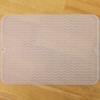 Picture of MicoYang Silicone Dish Drying Mat for Multiple Usage,Easy clean,Eco-friendly,Heat-resistant Silicone Mat for Kitchen Counter or Sink,Refrigerator or drawer liner Translucent L 16 inches x 12 inches