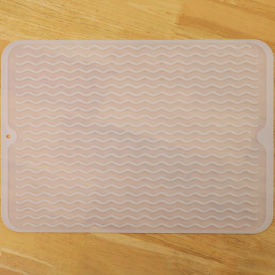 Picture of MicoYang Silicone Dish Drying Mat for Multiple Usage,Easy clean,Eco-friendly,Heat-resistant Silicone Mat for Kitchen Counter or Sink,Refrigerator or drawer liner Translucent L 16 inches x 12 inches