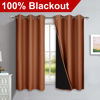 Picture of NICETOWN Burnt Orange 100% Blackout Lined Curtains, 2 Thick Layers Completely Blackout Window Treatment Panels Thermal Insulated Drapes for Kitchen (1 Pair, 42" Width x 63" Length Each Panel)