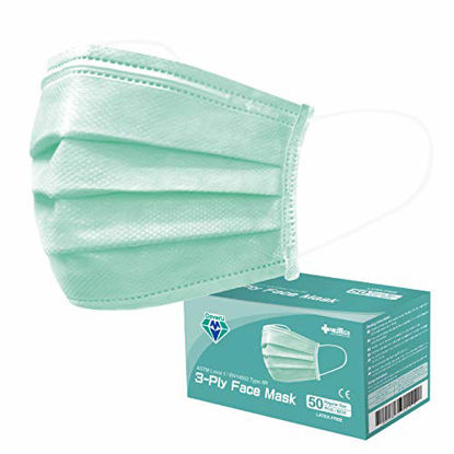 Picture of Medtecs Face Mask Disposable - 50/2000 PCS - Comfortable 3 Layer Breathable Mask, the Better Protection and Health Choice - CoverU Adult Mask - 50 PCS/Box - Green