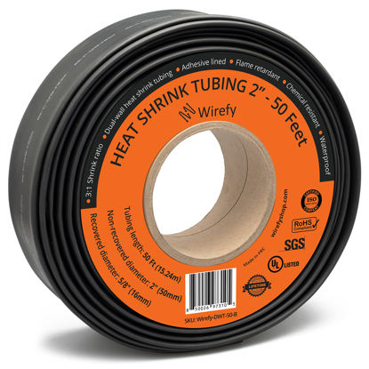 Picture of Wirefy 2" Heat Shrink Tubing - Large Diameter - 3:1 Ratio - Adhesive Lined - Industrial Heat-Shrink Tubing - Black - 50 Feet Roll