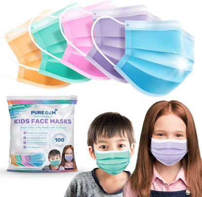 Picture of [Pack Of 300] kids Disposable Face Masks Boys and Girls 3-Ply Masks | Facial Cover with Elastic Earloops For Childcare, School (Colorful)