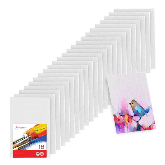 Picture of Artlicious Canvases for Painting - Pack of 48, 5 x 7 Inch Blank White Canvas Boards - 100% Cotton Art Panels for Oil, Acrylic & Watercolor Paint