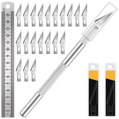 Picture of DIYSELF 1PCS Hobby Knife with Safety Cap and Ruler and 20PCS Craft Knife Blades for Crafting