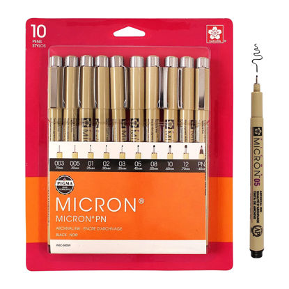 Picture of SAKURA Pigma Micron Fineliner Pens - Archival Black Ink Pens - Pens for Writing, Drawing, or Journaling - Assorted Point Sizes - 10 Pack