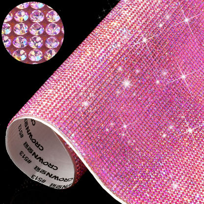Picture of 12000 Pieces Bling Bling Rhinestone Sheet Rhinestones Sticker DIY Car Decoration Sticker Self Adhesive Glitter Rhinestones Crystal Gem Stickers for Car Decoration, 9.4 x 7.9 Inch (Pink AB Color)