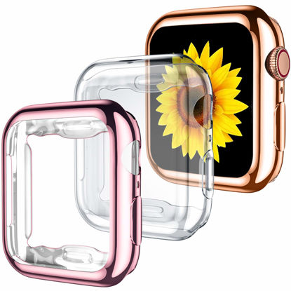 Picture of GEAK 3 Pack Compatible with Apple Watch Case 38mm,Soft HD High Sensitivity Screen Protector with TPU All Around Anti-Fall Protective Case Cover for iWatch Series 3/2/1 38mm Clear/Rose Gold/Rose Pink
