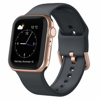 Picture of Sport Band Compatible with Apple Watch Bands 49mm 45mm 44mm 42mm, Soft Silicone Wristbands Replacement Strap with Classic Clasp for iWatch Series SE 8 7 6 5 4 3 2 1 Ultra for Women Men, Deep Grey