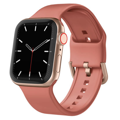 Picture of Sport Band Compatible with Apple Watch Bands 49mm 45mm 44mm 42mm, Soft Silicone Wristbands Replacement Strap with Classic Clasp for iWatch Series SE 8 7 6 5 4 3 2 1 Ultra for Women Men, Coral