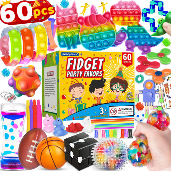 Picture of (60 Pcs) Sensory Fidget Toys Pack, School Classroom Rewards Goodie Bag Party Favors for Kids 3-5 4-8 8-12, Stress Relief & Anxiety Relief Tools Autistic ADHD Toys Holiday Birthday Christmas Gifts