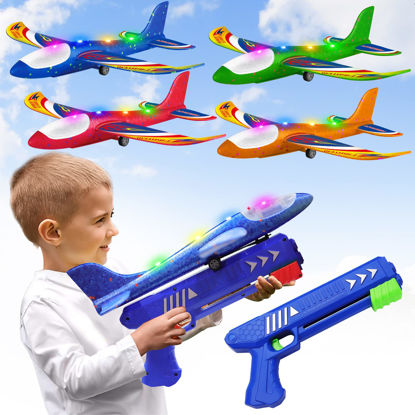 Picture of Wesfuner 3 Pack Airplane Launcher Toys,Foam Airplane Glider,2 Flight Mode Glider Plane,Kids Flying Toy,3 4 5 6 7 8 9 10 11 12 Year Old Boys Girls Birthday, Outdoor Sport Toys(4+2)