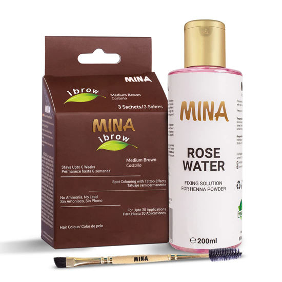 Picture of Mina ibrow Hair Color Medium Brown|Natural Spot coloring and Hair Tinting Powder with Rose water and Duo Angled Brush, Water and Smudge Proof | No Ammonia, No Lead with 100% Gray Converge Upto 30 Application